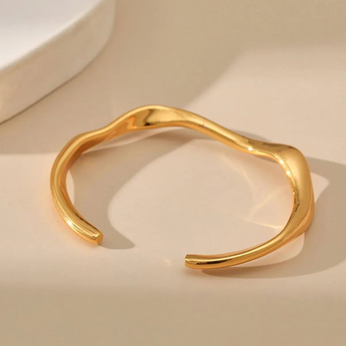 1-Piece Gold-Tone Wavy Open Cuff Bracelet