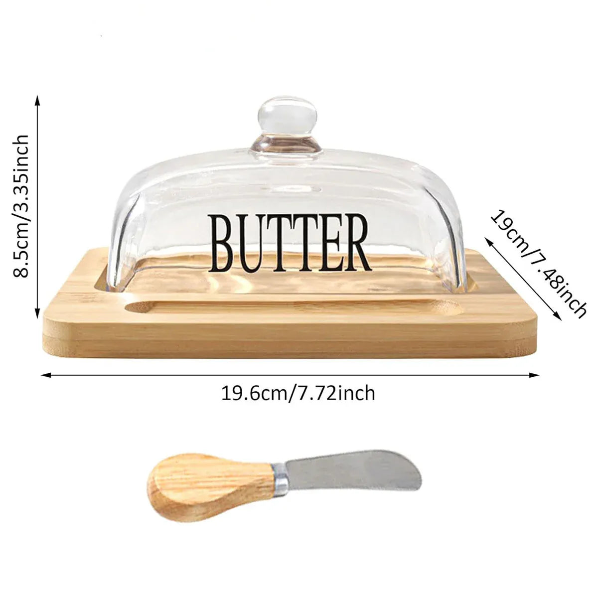 Butter Dish Glass Lid Cheese Cake Dessert Box Storage Container Kitchen Table