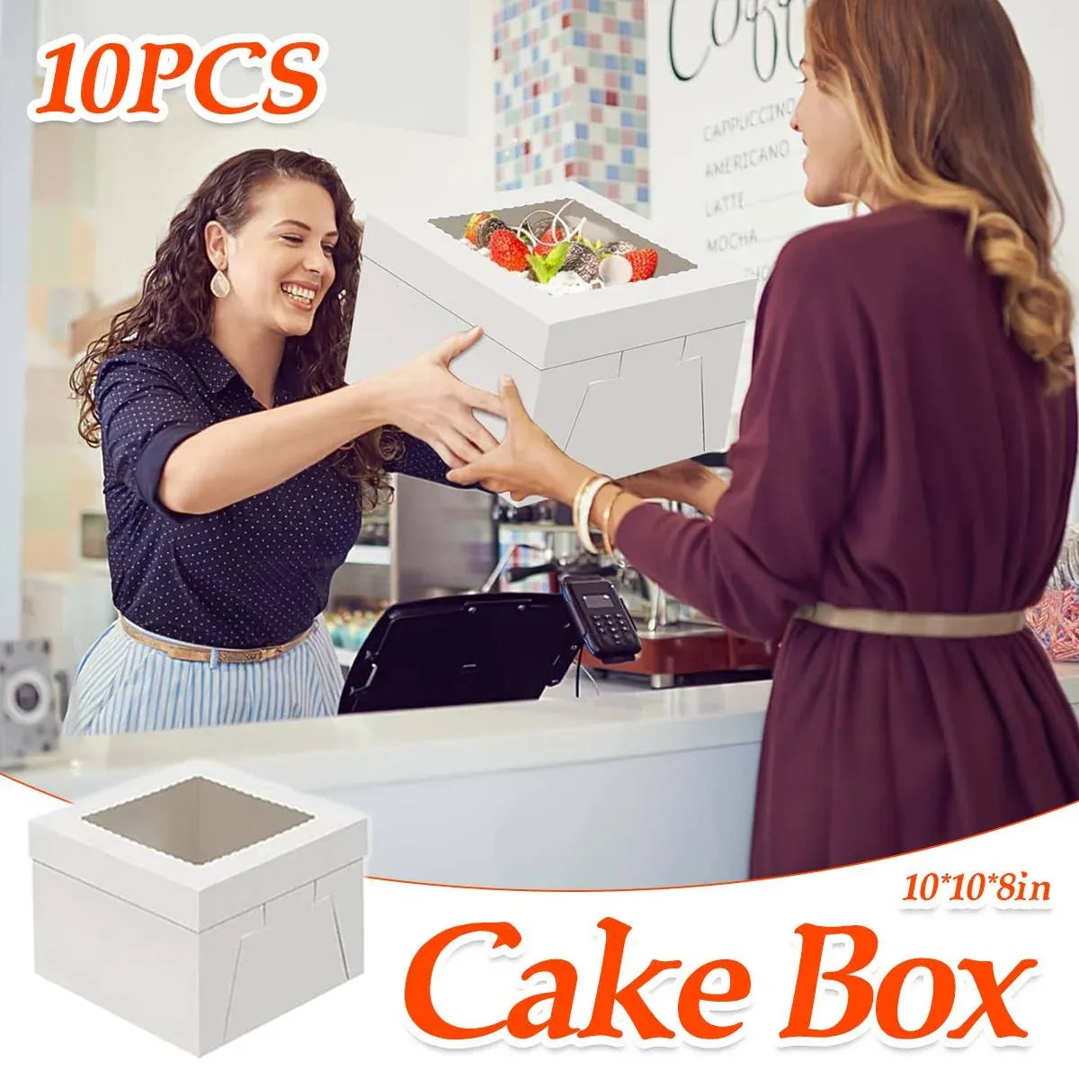 10 Pcs Large Window Cake Box Cardboard Square Bakery Dessert Display Container