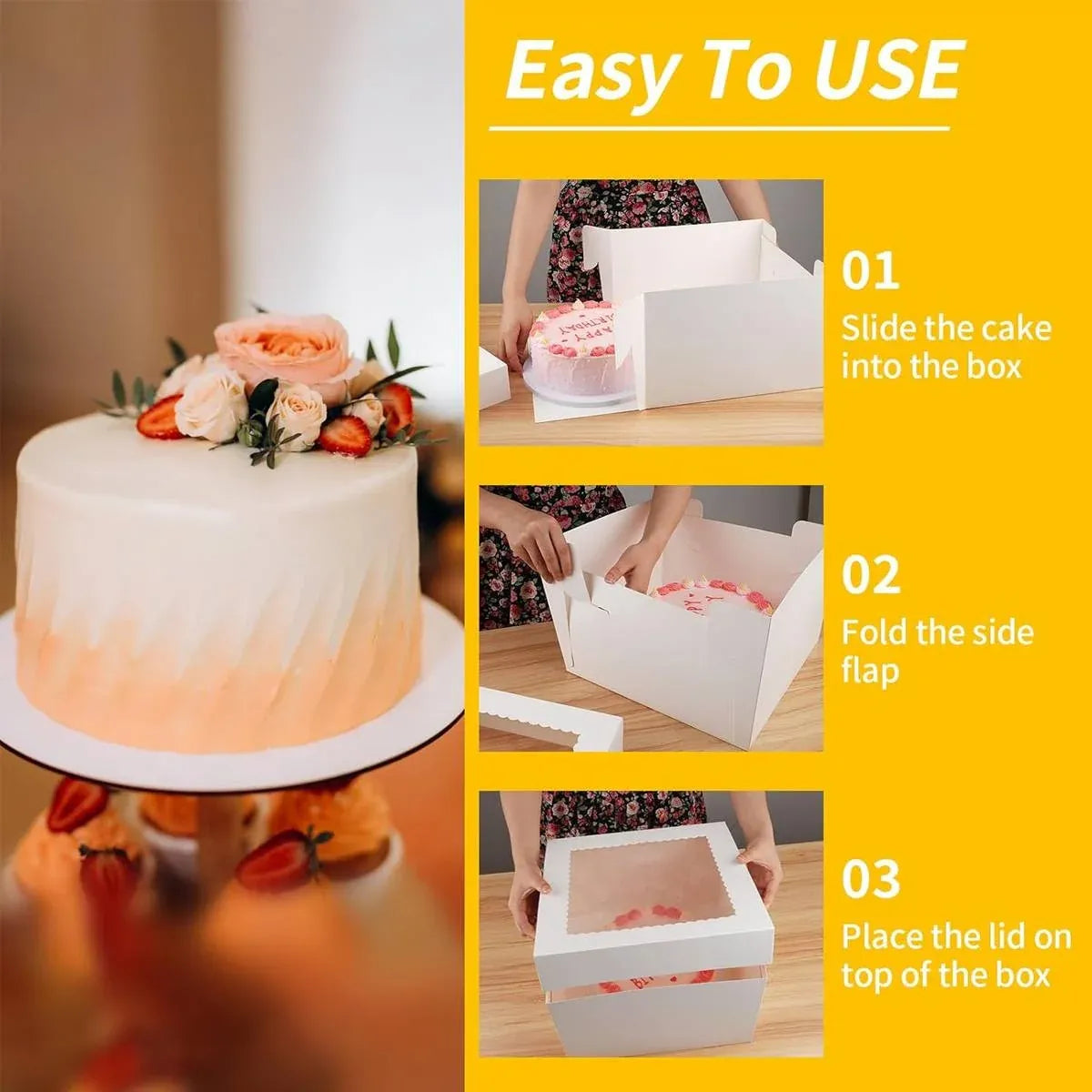 10 Pcs Large Window Cake Box Cardboard Square Bakery Dessert Display Container