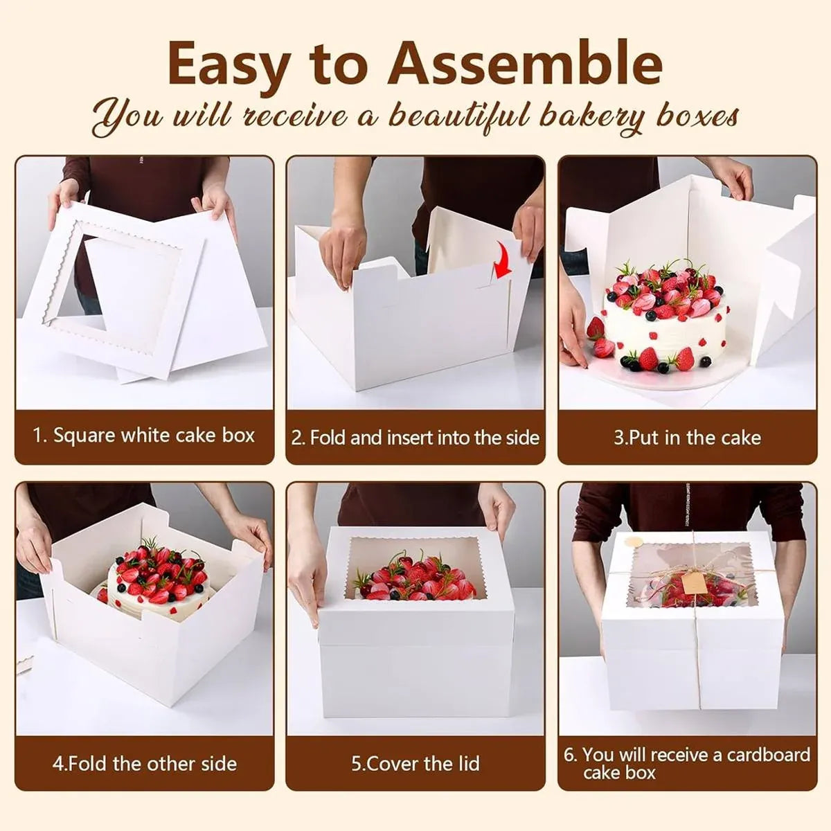 10 Pcs Large Window Cake Box Cardboard Square Bakery Dessert Display Container