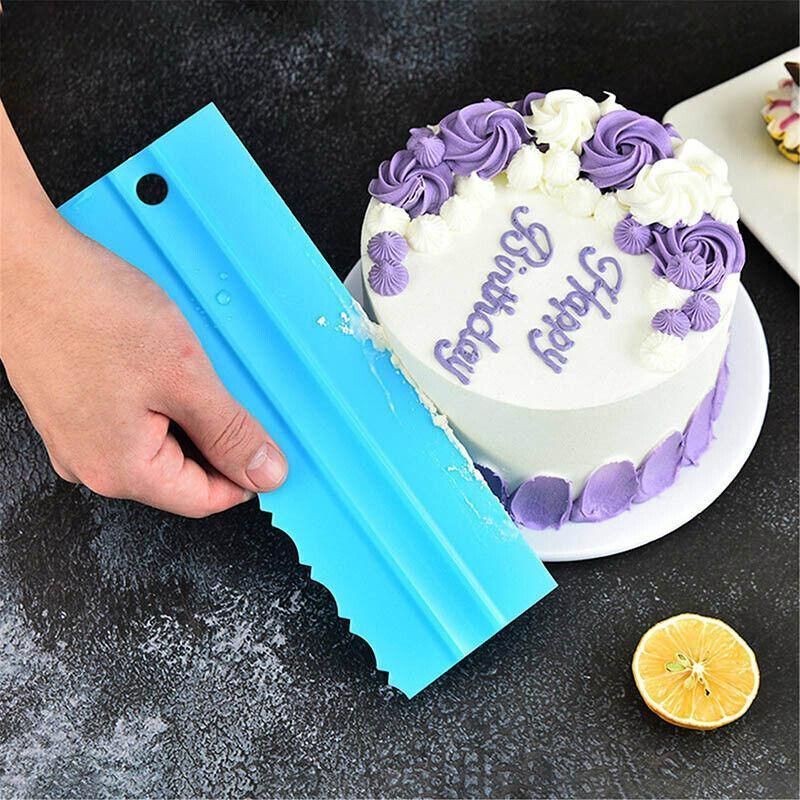4PCS Cake Decorating Scraper Set Icing Smoother and Frosting Comb Tools - Blue