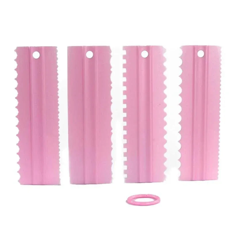 4PCS Cake Decorating Scraper Set Icing Smoother and Frosting Comb Tools - Pink