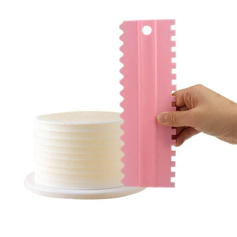 4PCS Cake Decorating Scraper Set Icing Smoother and Frosting Comb Tools - Pink