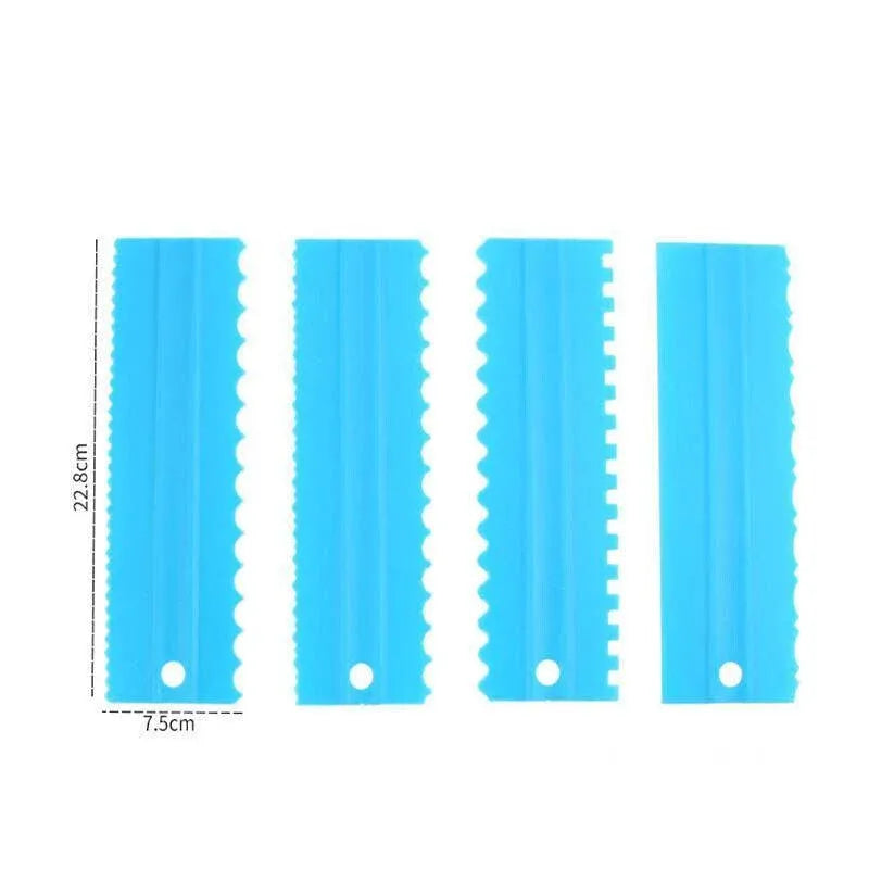 4PCS Cake Decorating Scraper Set Icing Smoother and Frosting Comb Tools - White