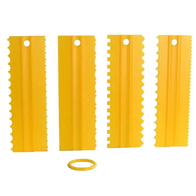 4PCS Cake Decorating Scraper Set Icing Smoother and Frosting Comb Tools - Yellow
