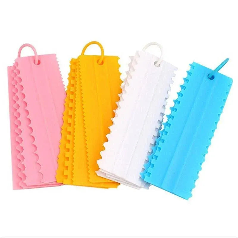 4PCS Cake Decorating Scraper Set Icing Smoother and Frosting Comb Tools - Yellow