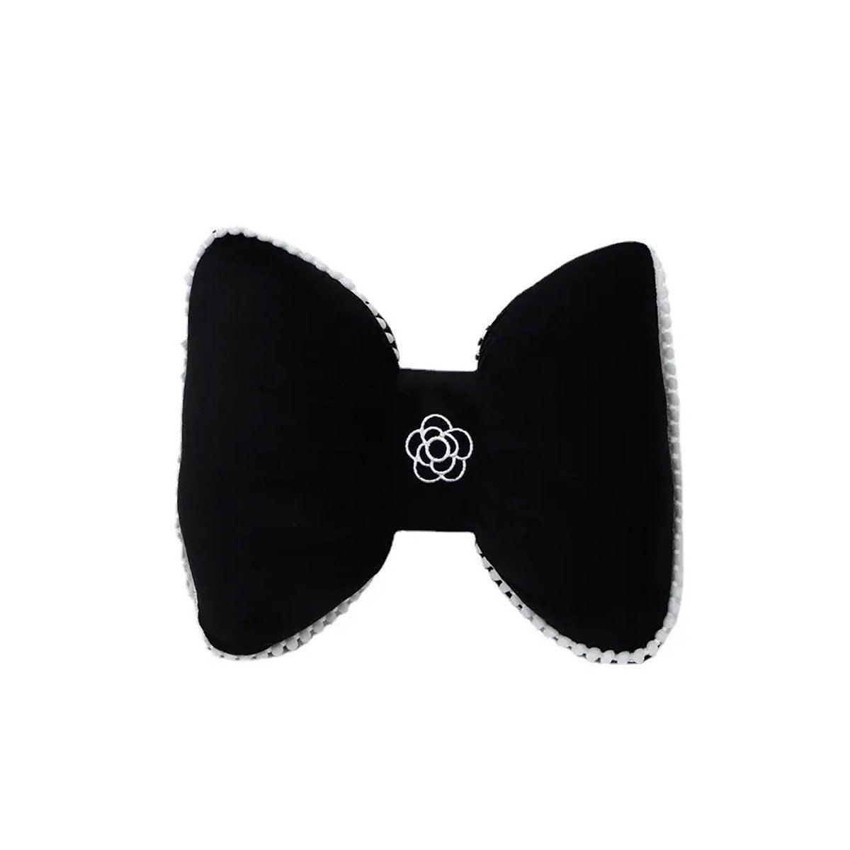Black Bowknot Neck Pillow Plush Bow Tie Soft Plush Car Headrest Waist Support - Waist