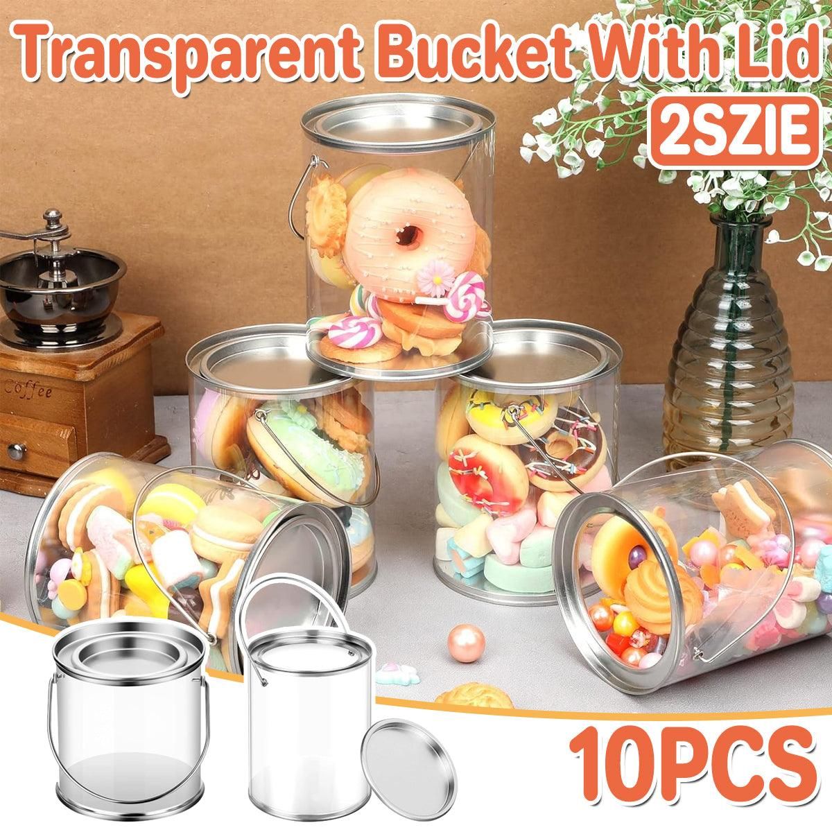10pcs Cylinder Box with Iron Lid Round Bucket Candy Jar Storage Container - 10x10x12.5cm