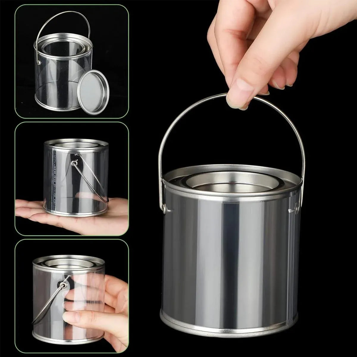 10pcs Cylinder Box with Iron Lid Round Bucket Candy Jar Storage Container - 10x10x12.5cm