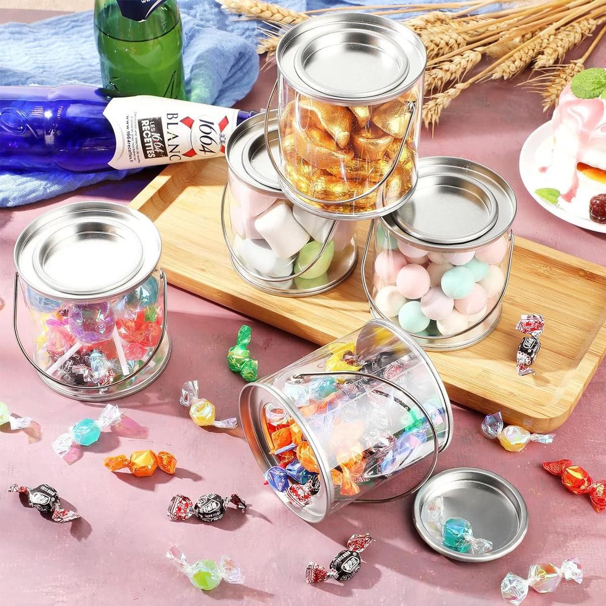10pcs Cylinder Box with Iron Lid Round Bucket Candy Jar Storage Container - 10x10x12.5cm