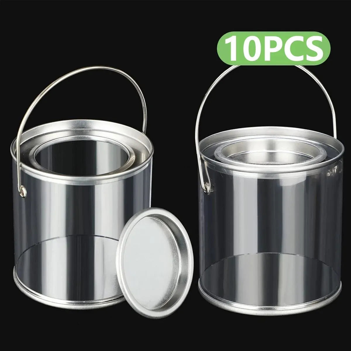 10pcs Cylinder Box with Iron Lid Round Bucket Candy Jar Storage Container - 10x10x12.5cm
