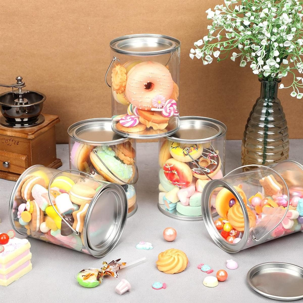 10pcs Cylinder Box with Iron Lid Round Bucket Candy Jar Storage Container - 7.5x7.5x7.8cm