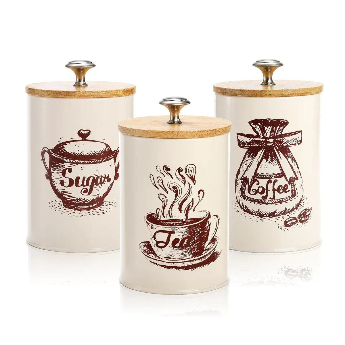 3PCS Bamboo Lid Sealed Storage Jar Coffee Sugar Tea Container for Home Use