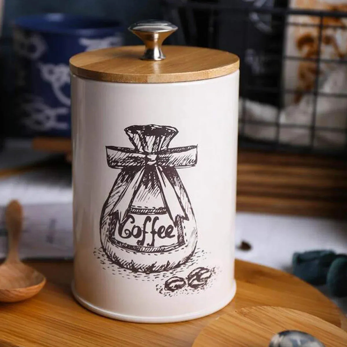 3PCS Bamboo Lid Sealed Storage Jar Coffee Sugar Tea Container for Home Use