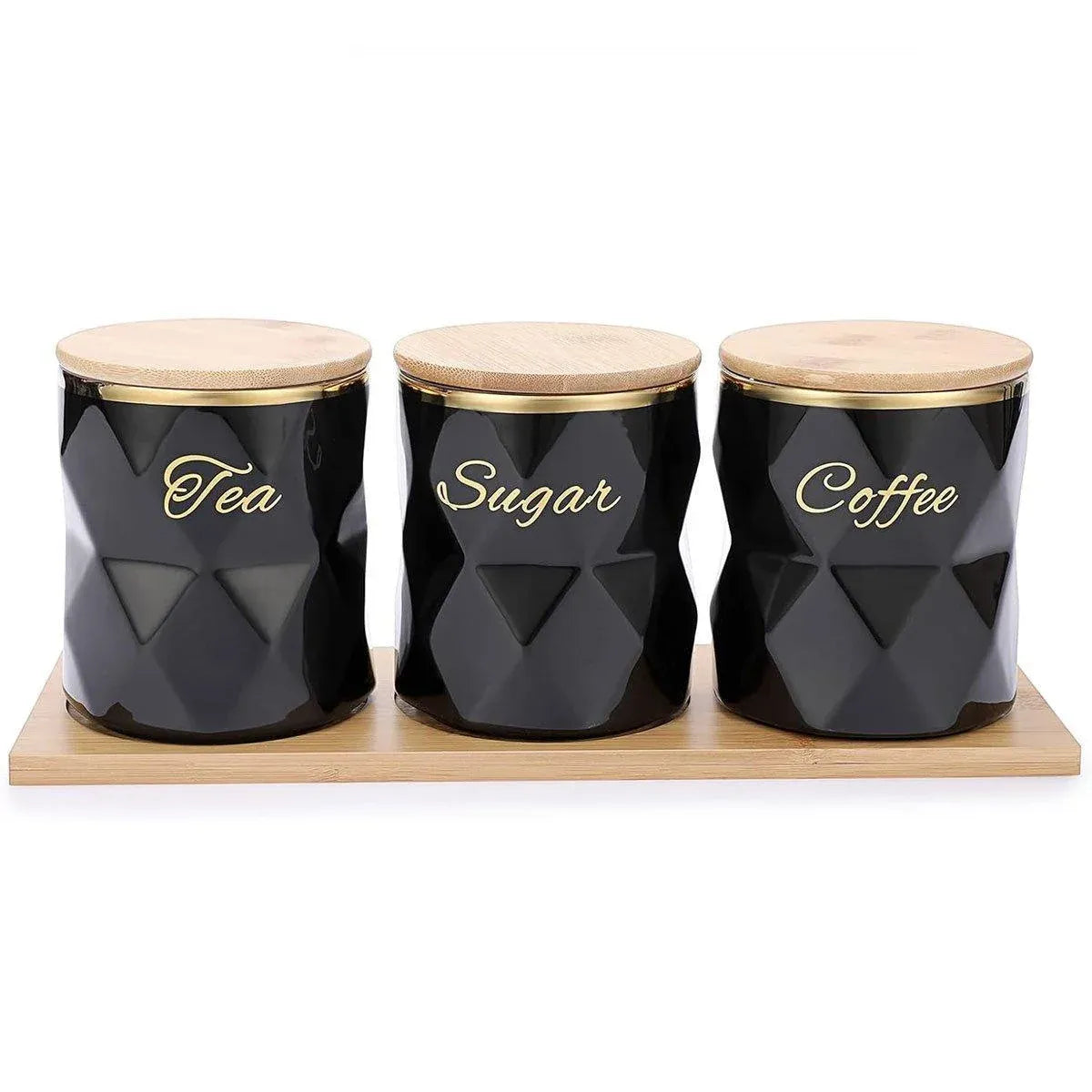 Ceramic Sealed Storage Jar Kitchen Spice Coffee Tea Container Airtight Canister - Black