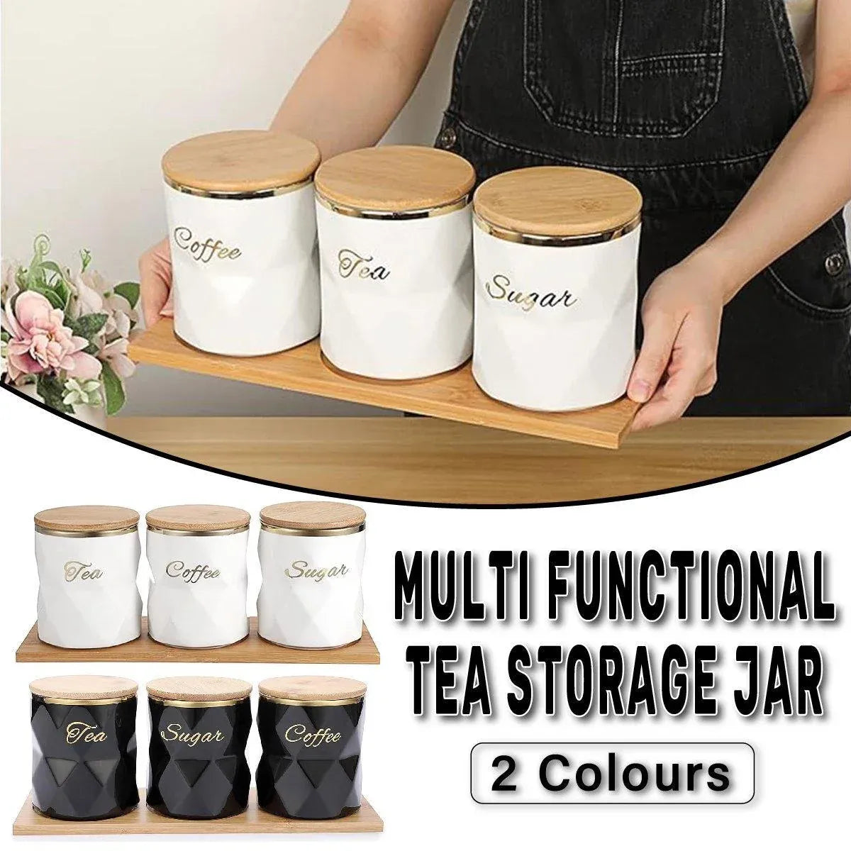 Ceramic Sealed Storage Jar Kitchen Spice Coffee Tea Container Airtight Canister - Black