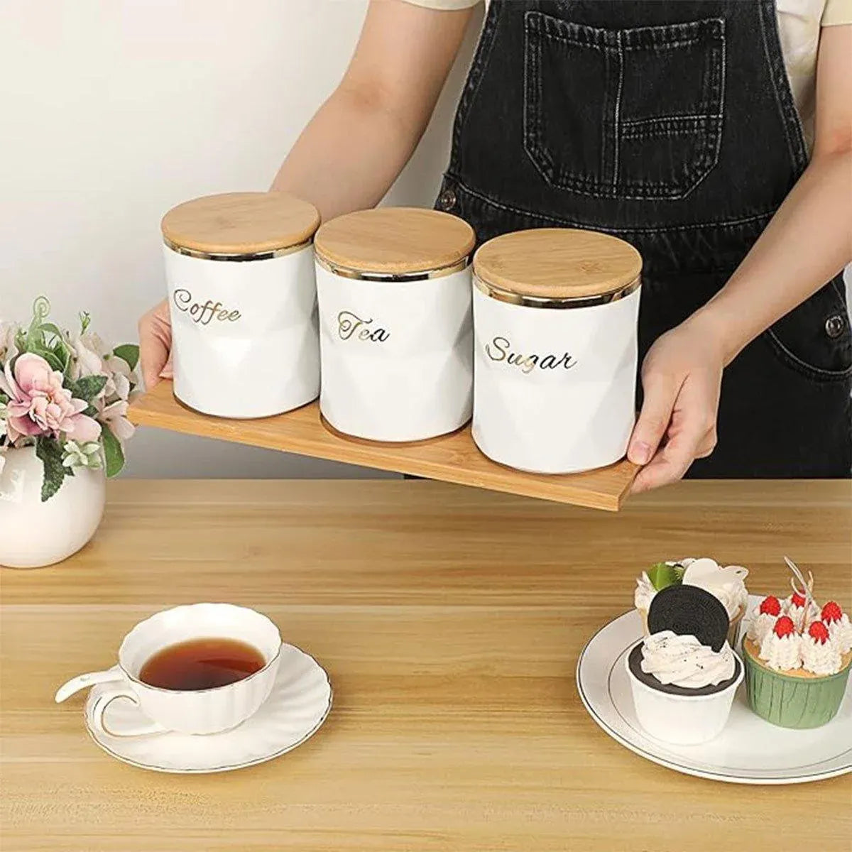 Ceramic Sealed Storage Jar Kitchen Spice Coffee Tea Container Airtight Canister - Black