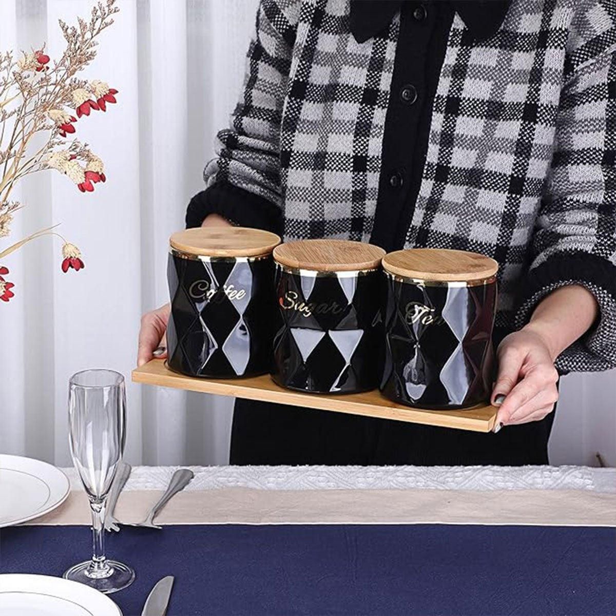 Ceramic Sealed Storage Jar Kitchen Spice Coffee Tea Container Airtight Canister - Black