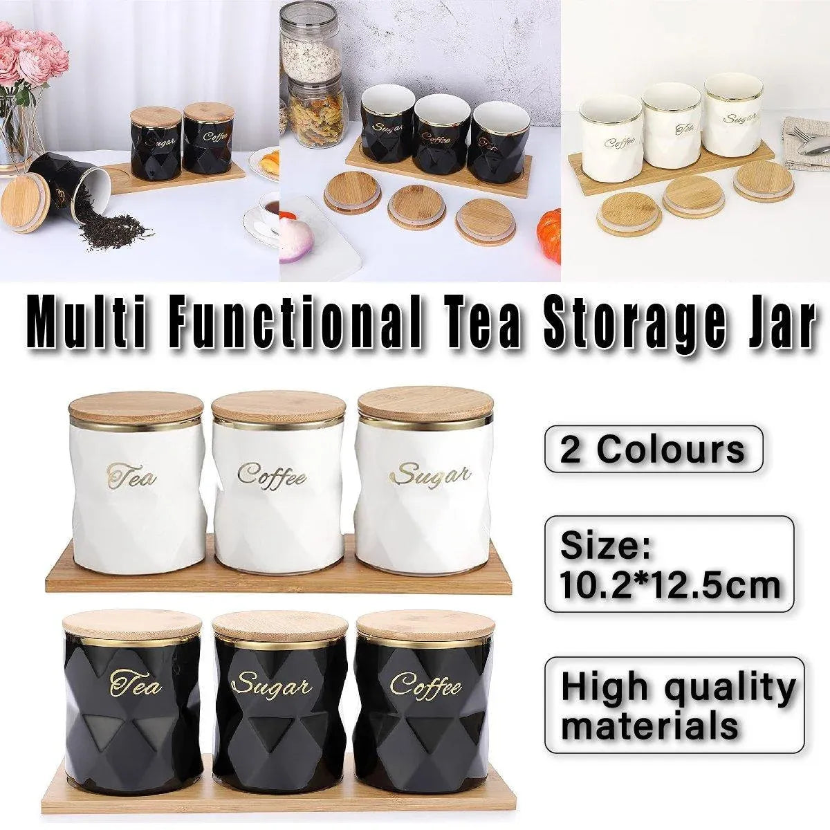 Ceramic Sealed Storage Jar Kitchen Spice Coffee Tea Container Airtight Canister - Black