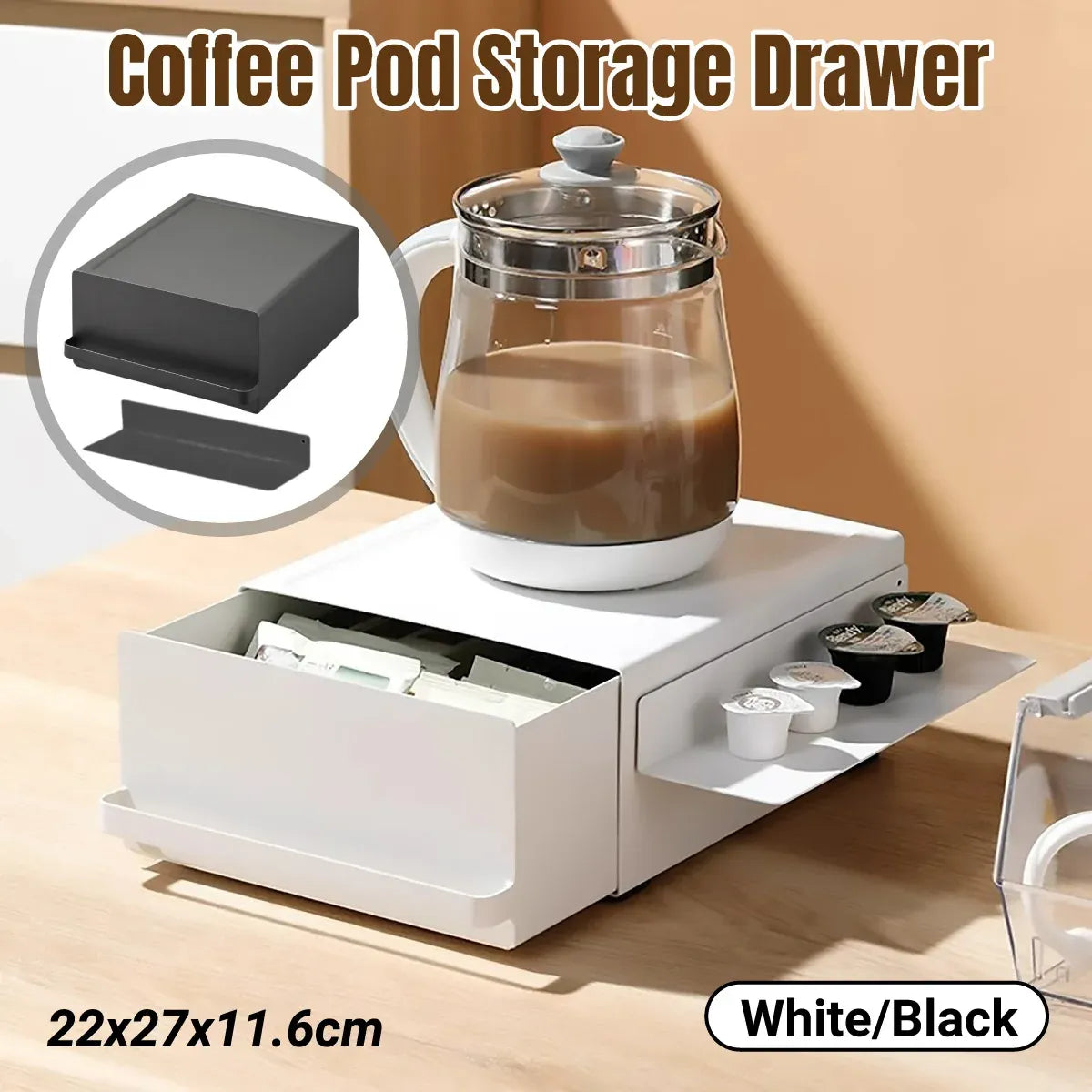 Coffee Pod Storage Drawer Space Saving Organizer for Home Countertop Cabinet - Black