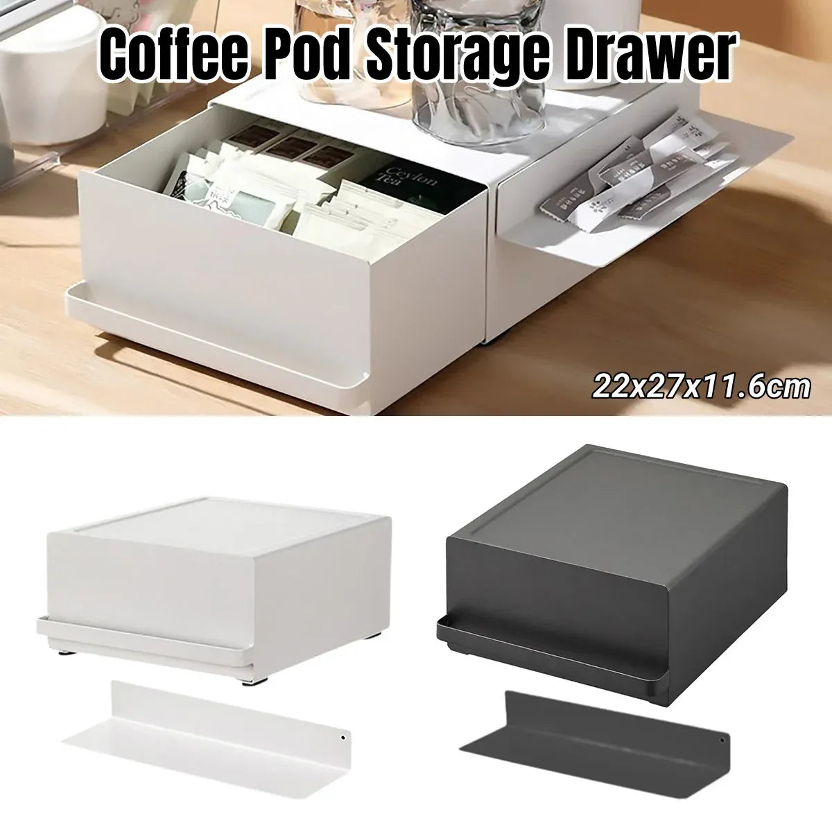 Coffee Pod Storage Drawer Space Saving Organizer for Home Countertop Cabinet - White