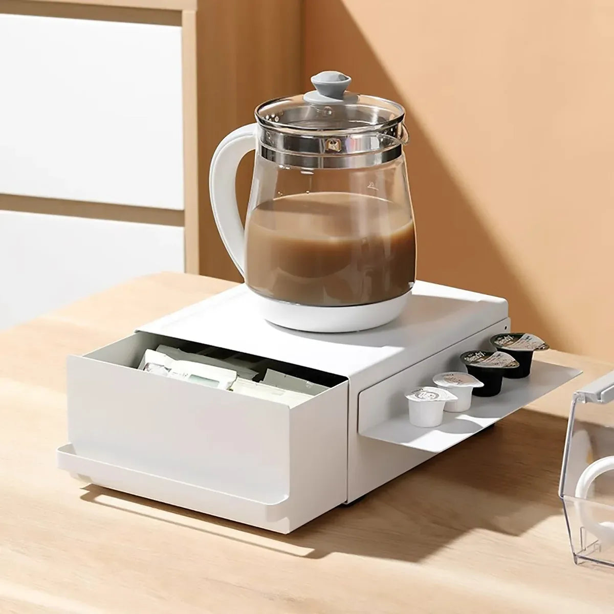 Coffee Pod Storage Drawer Space Saving Organizer for Home Countertop Cabinet - White