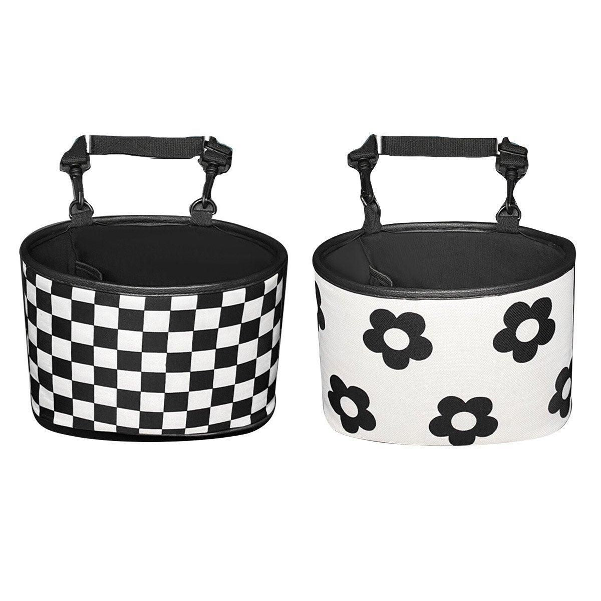 Hanging Backseat Storage Organiser Box for Car Rubbish and Essentials - Black and white
