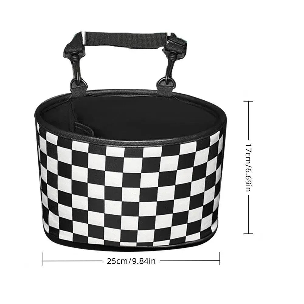 Hanging Backseat Storage Organiser Box for Car Rubbish and Essentials - Black and white