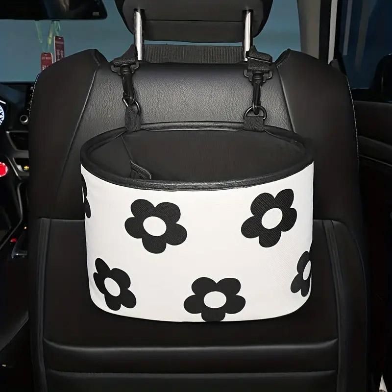 Hanging Backseat Storage Organiser Box for Car Rubbish and Essentials - Black and white