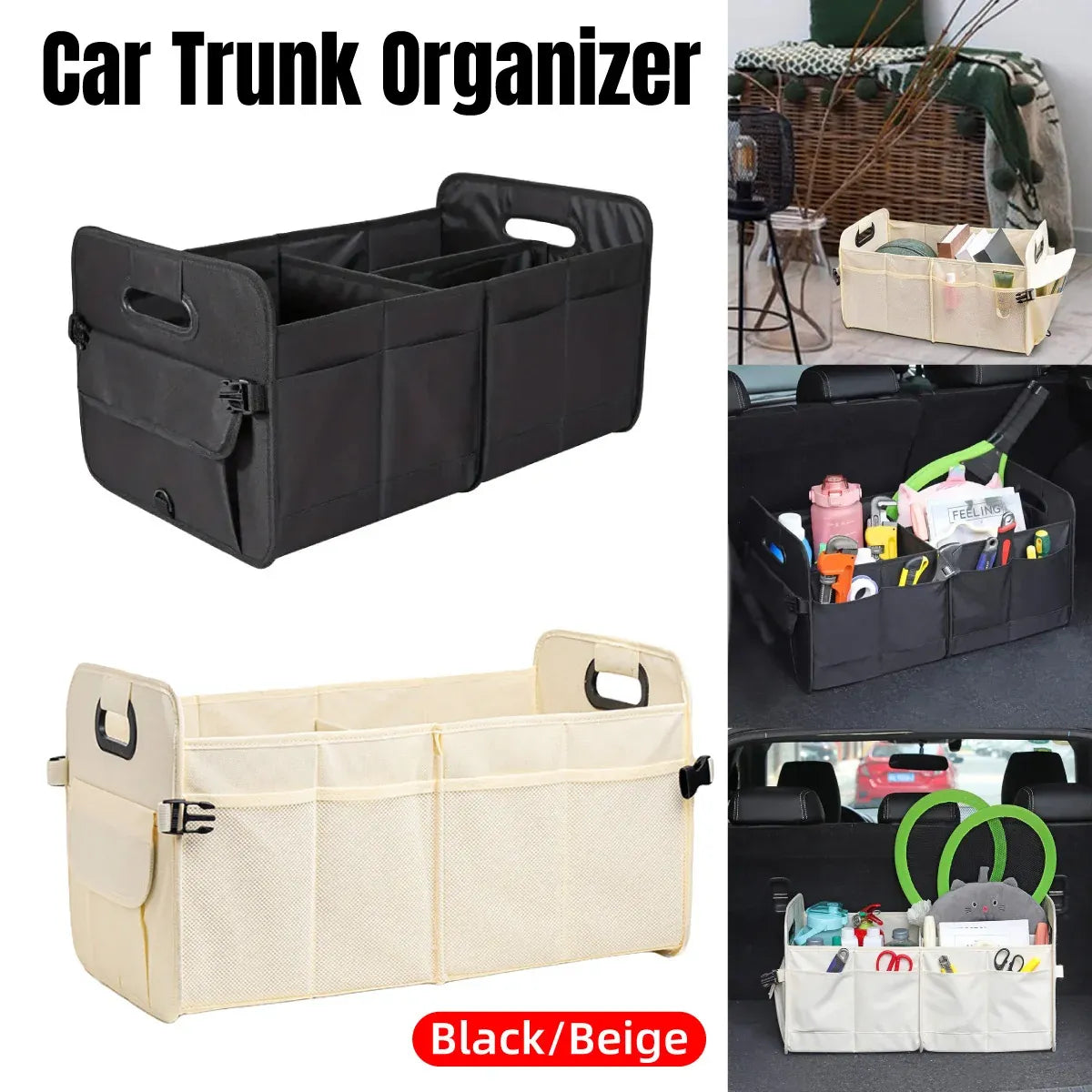 Car Organiser Boot Storage Box Foldable Trunk Organizer for Vehicle Storage - Black