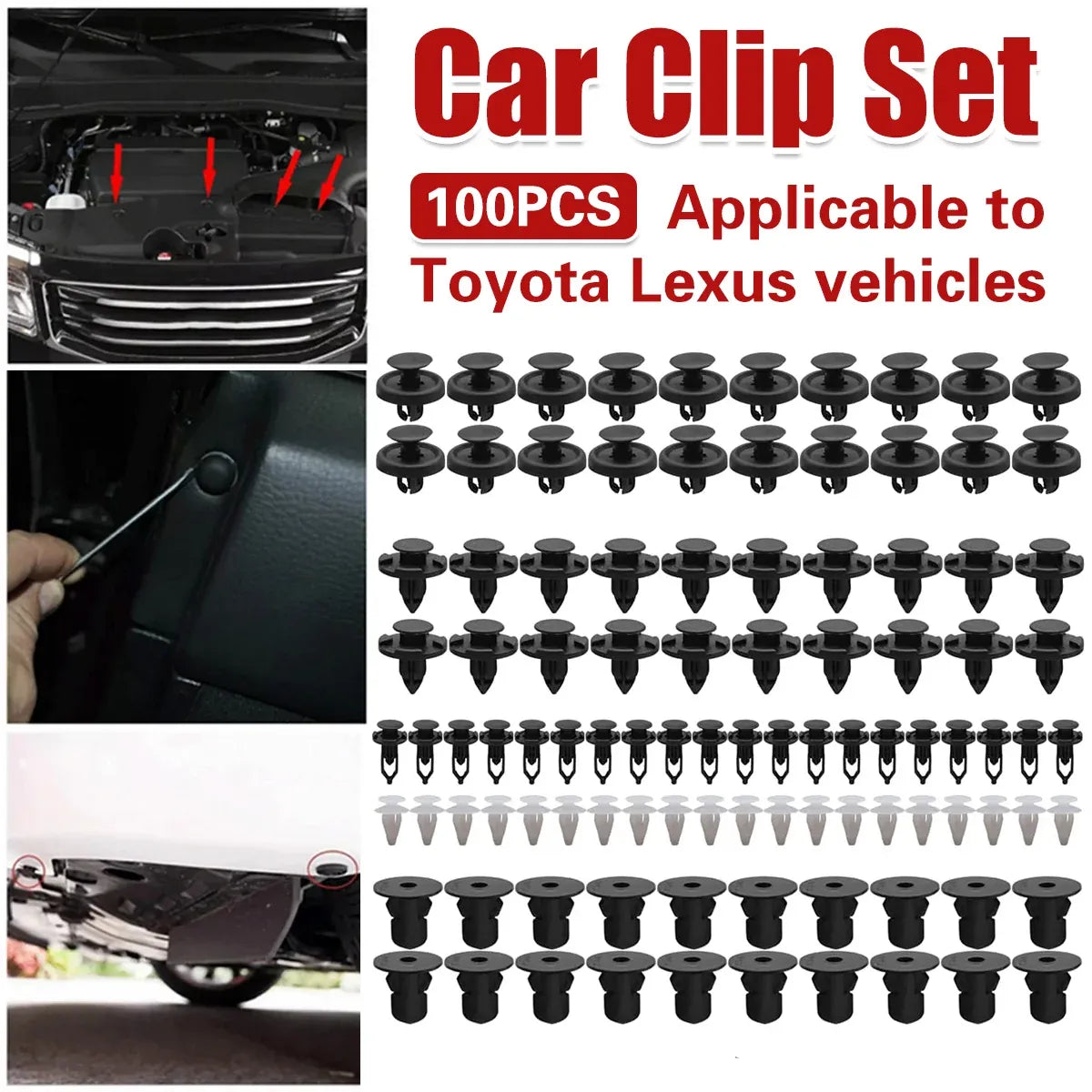 100pcs Car Trim Clip Set PP Push Rivets for Toyota Lexus Bumper Fender Repair