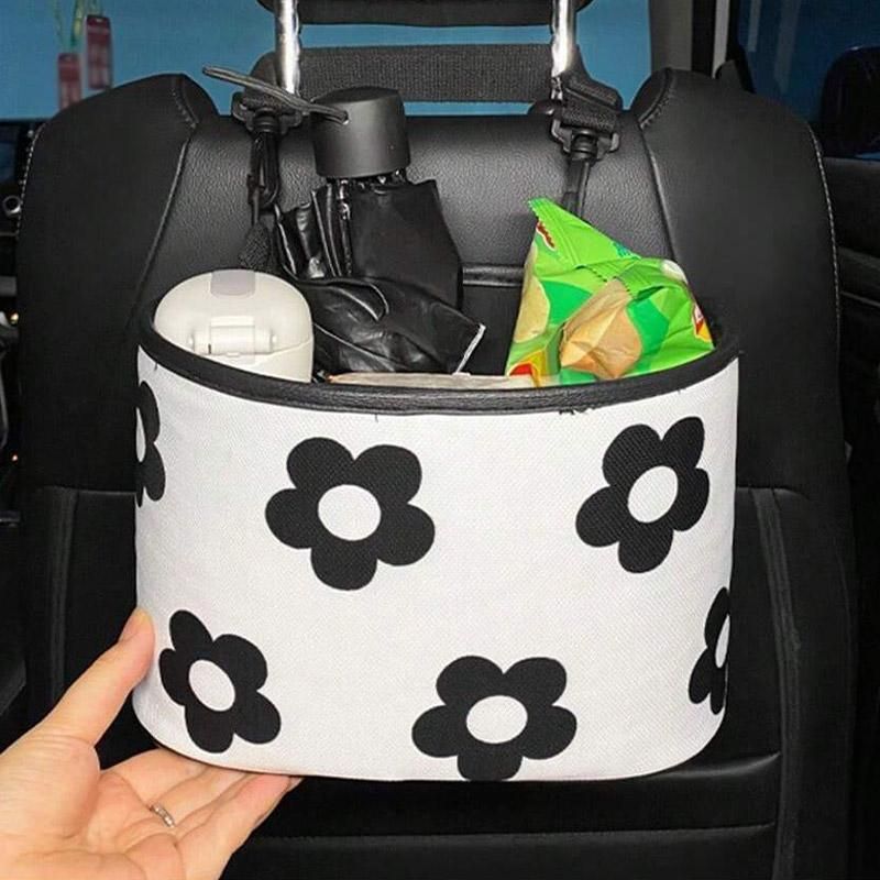 Hanging Backseat Storage Organiser Box for Car Rubbish and Essentials - Flower