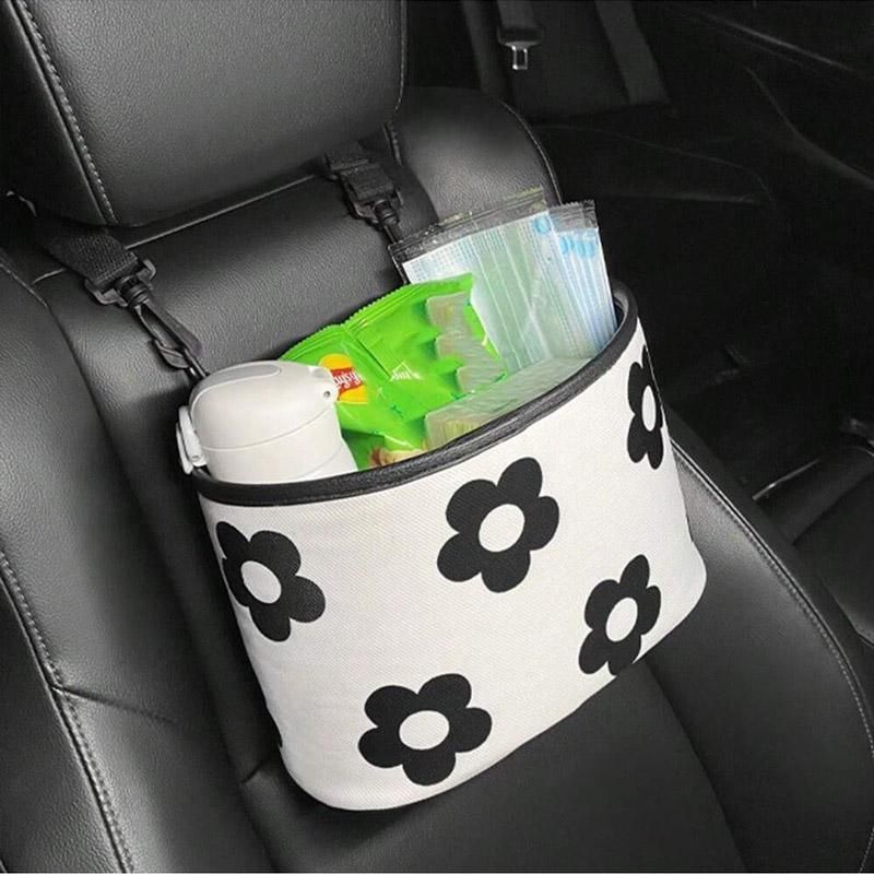 Hanging Backseat Storage Organiser Box for Car Rubbish and Essentials - Flower