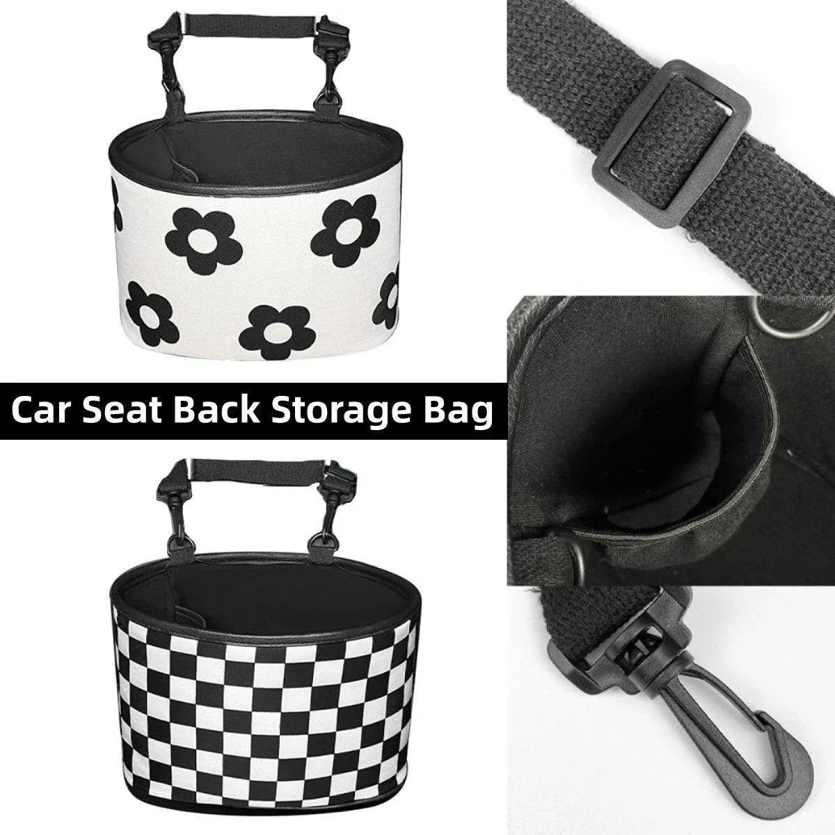 Hanging Backseat Storage Organiser Box for Car Rubbish and Essentials - Flower