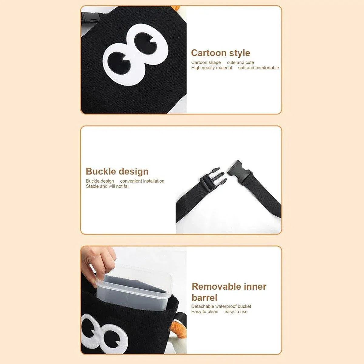 2in1 Car Wastebasket and Tissue Box Multifunctional Car Storage Bucket Organizer - Black