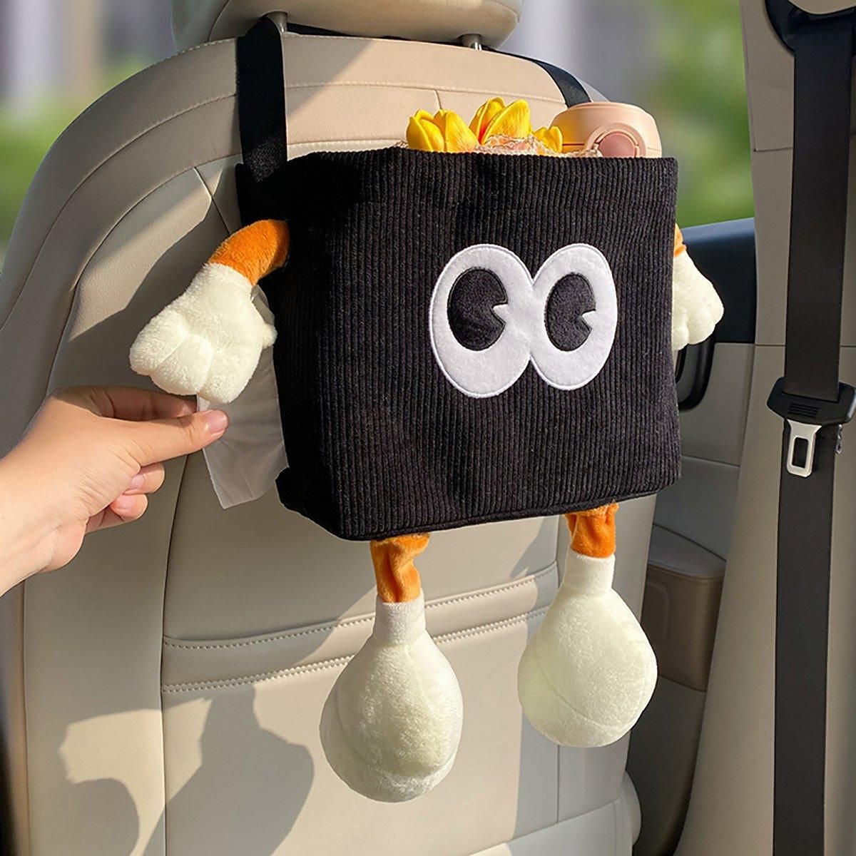 2in1 Car Wastebasket and Tissue Box Multifunctional Car Storage Bucket Organizer - Black