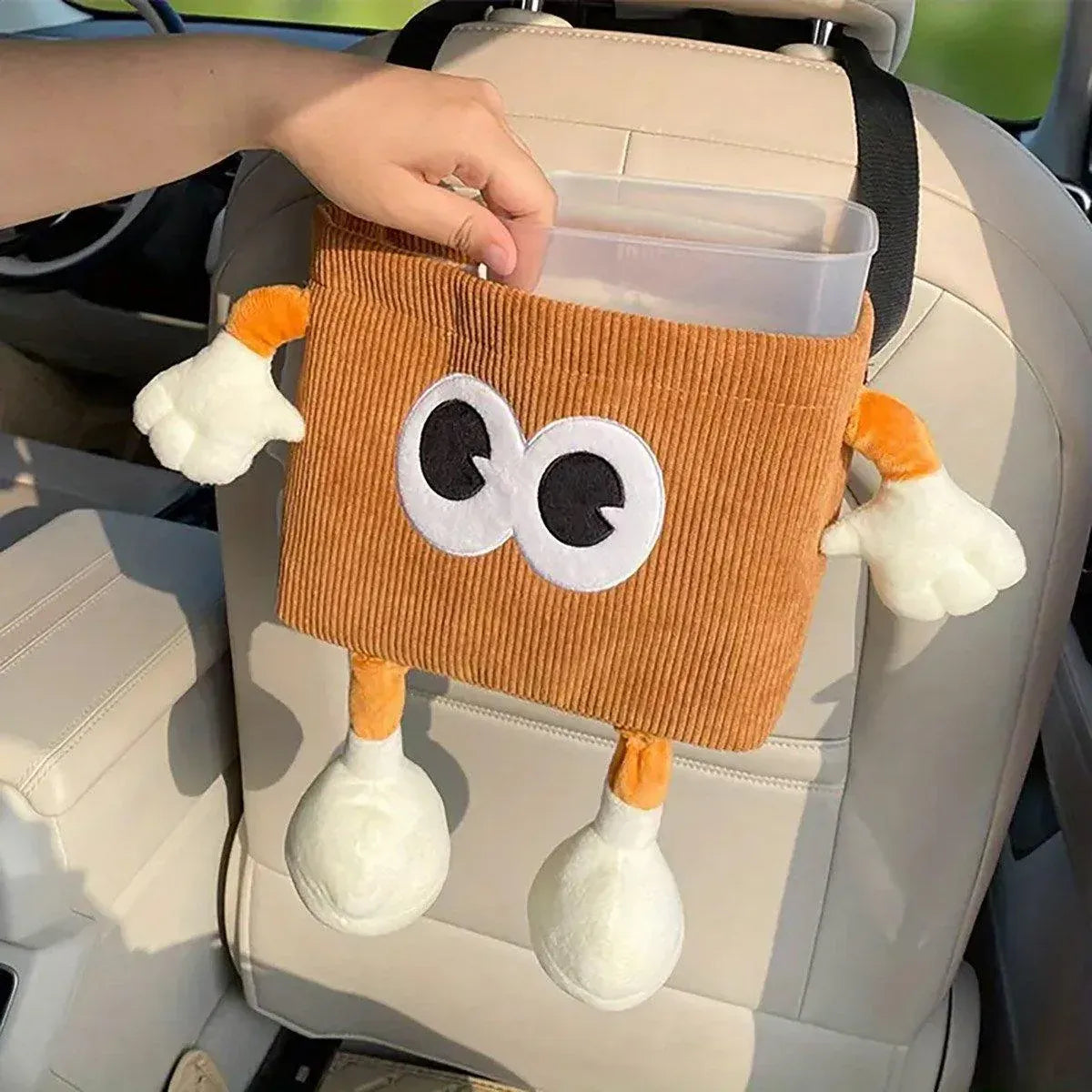 2in1 Car Wastebasket and Tissue Box Multifunctional Car Storage Bucket Organizer - Brown