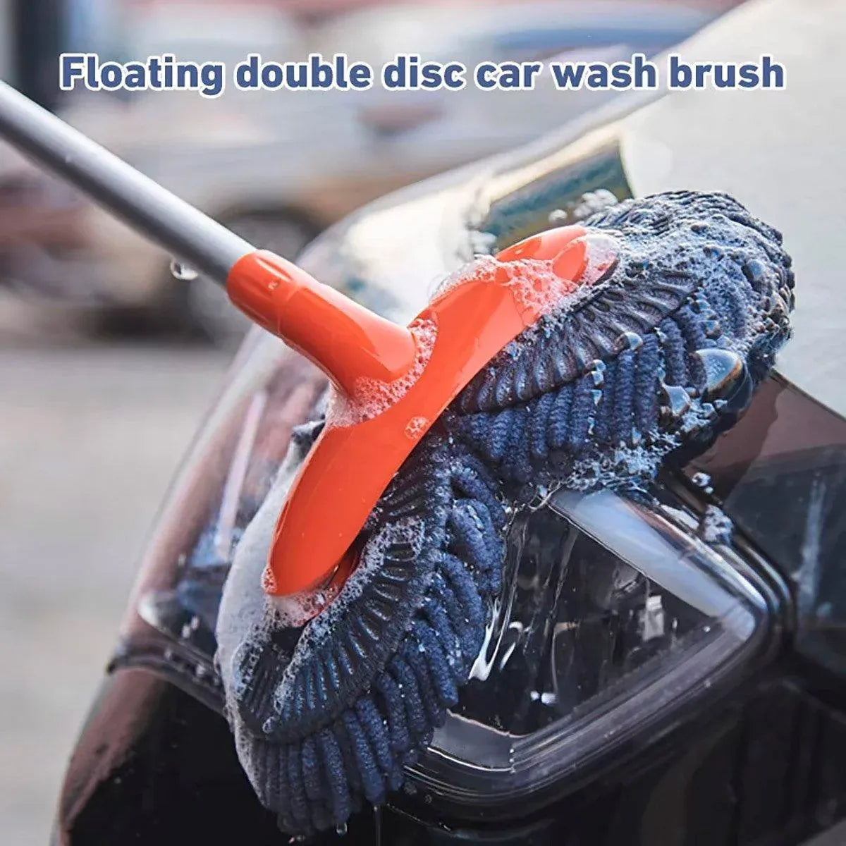 1-Piece Extendable Double-Head Car Wash Mop, Orange and Grey