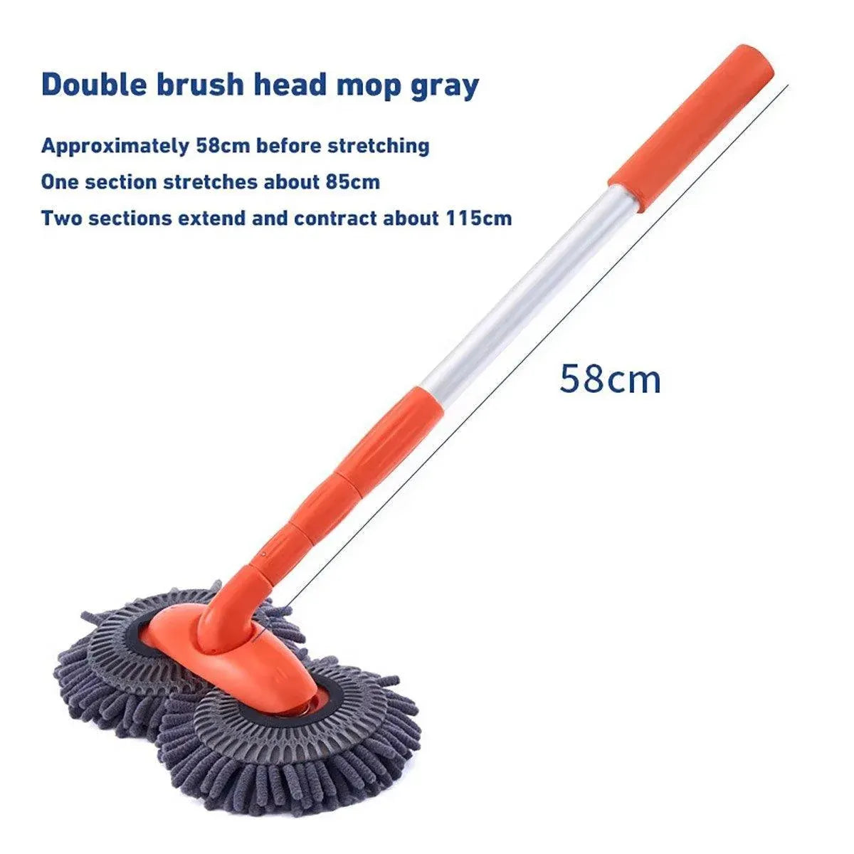 1-Piece Extendable Double-Head Car Wash Mop, Orange and Grey