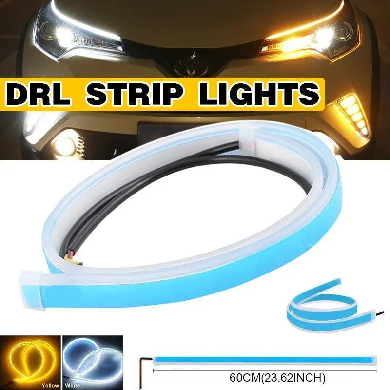 2X 60Cm Car Led Strip Drl Turn Signal Switchback Indicator Daytime Running Light