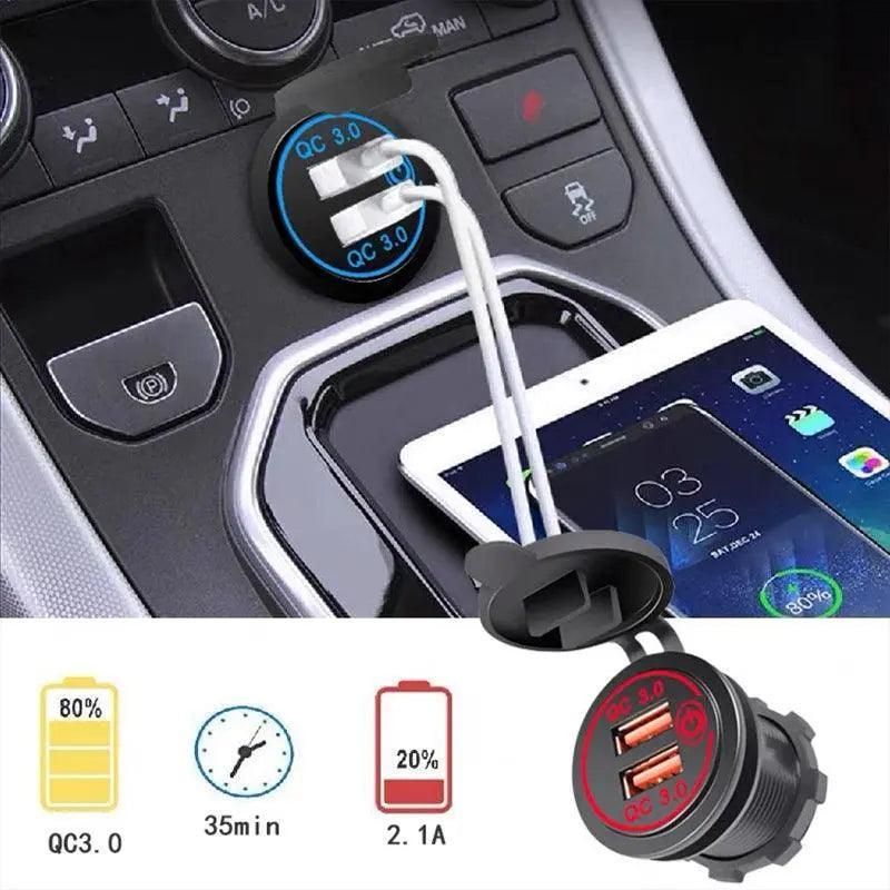 1× Dual USB Car Charger QC 3.0 Quick Charge 12V-24V Power Outlet - Red