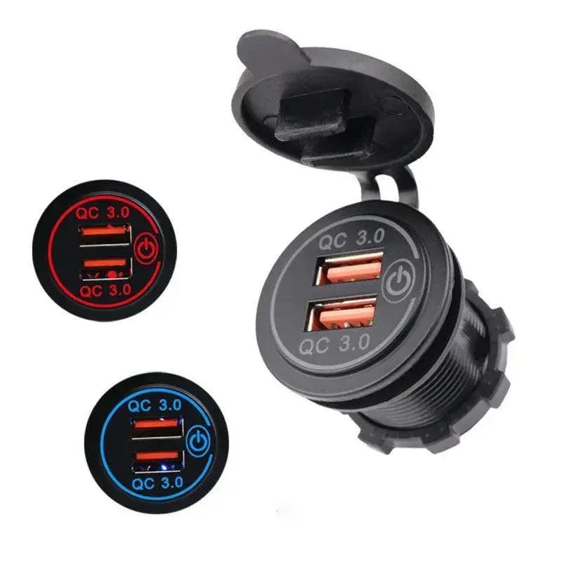 1× Dual USB Car Charger QC 3.0 Quick Charge 12V-24V Power Outlet - Red