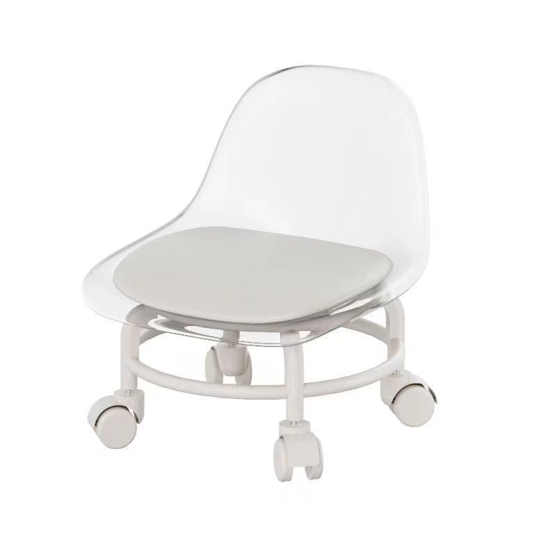 Stool with Universal Wheels Pulley Short Stool with Backrest Comfortable Seat - Grey