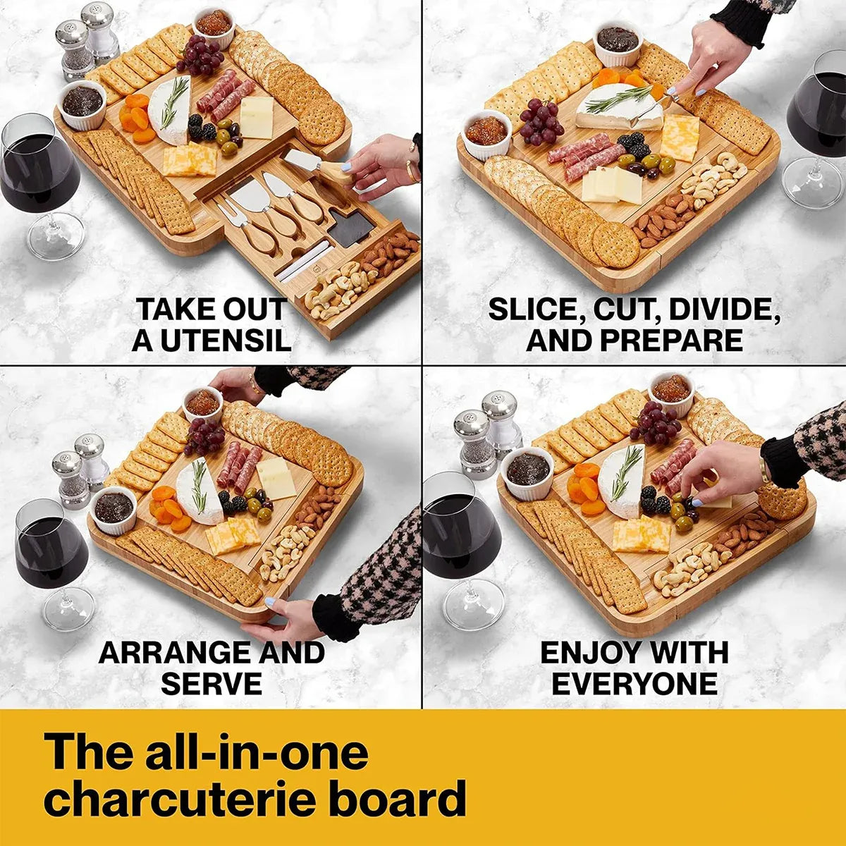 Bamboo Cheese Cutting Board Knife Gift Set Wooden Charcuterie Meat Serving Tray