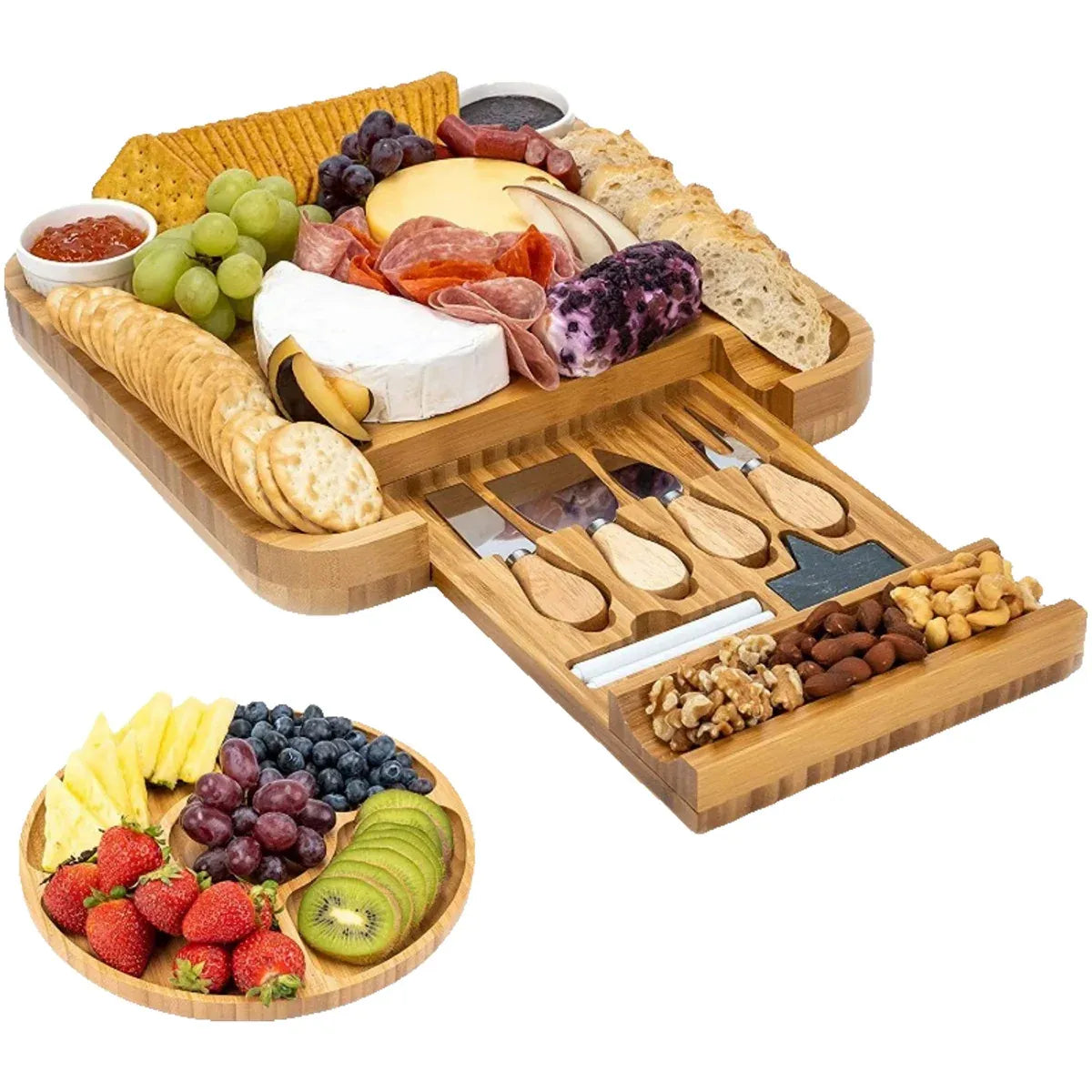 Bamboo Cheese Cutting Board Knife Gift Set Wooden Charcuterie Meat Serving Tray