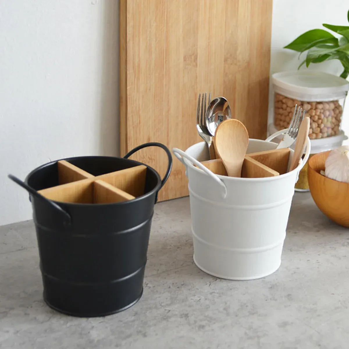 Multi-Functional Home Chopstick Container Plastic Compartments Drainage Rack - Black