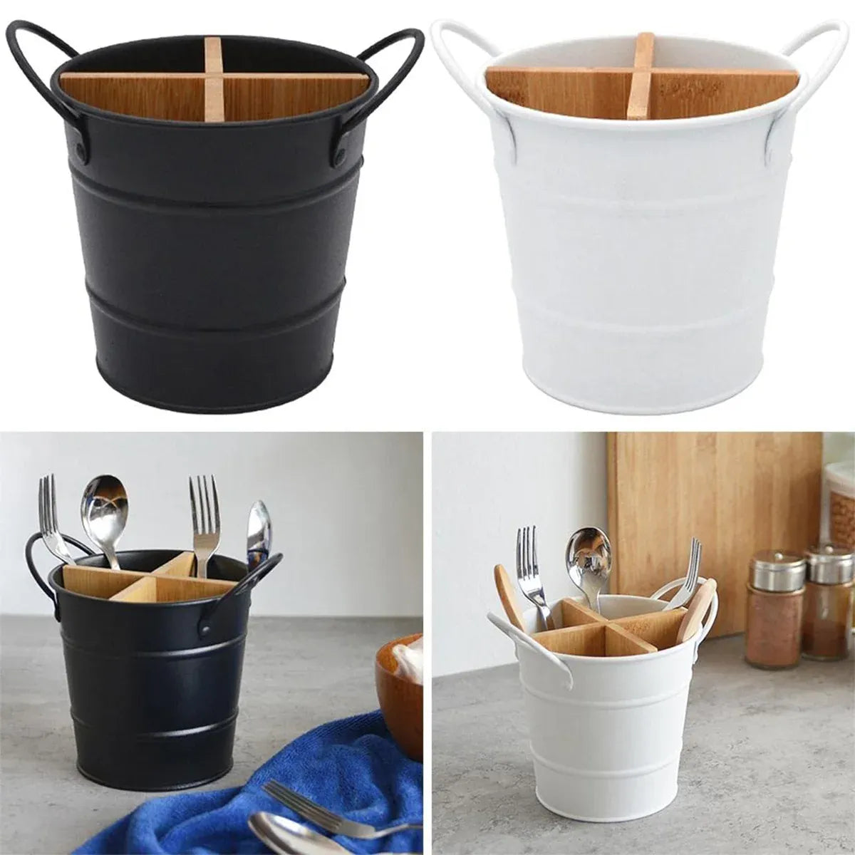Multi-Functional Home Chopstick Container Plastic Compartments Drainage Rack - Black
