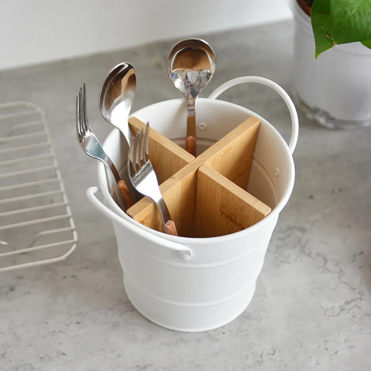 Multi-Functional Home Chopstick Container Plastic Compartments Drainage Rack - Black