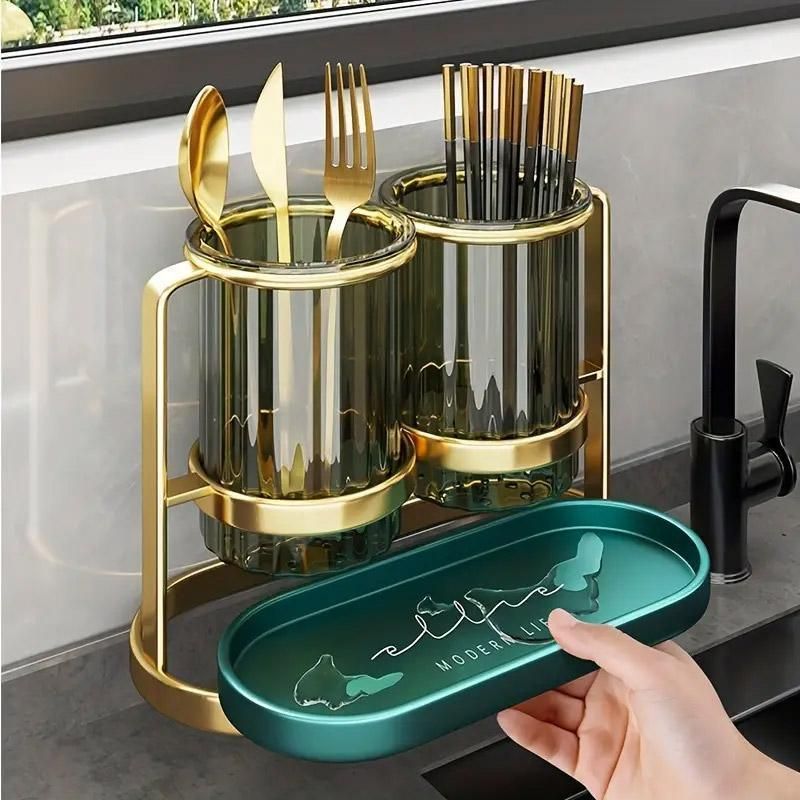 Light Luxury Chopsticks Storage Rack Household Kitchen Chopsticks Tube - Green